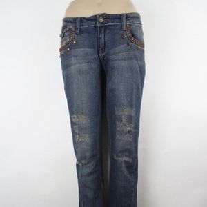 Pricxy Jeans Bootcut 8 (29 X 33) Women's Denim Jeans Dark Wash Embellished